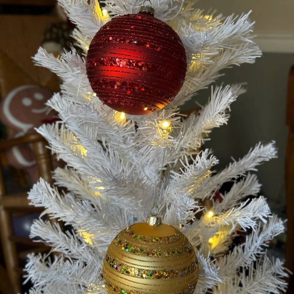 Festive Vintage 1998 XL Red & Glitter Christmas Ornaments